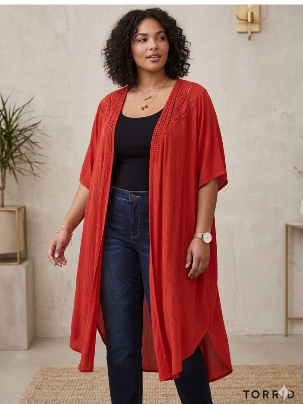 Torrid Red Rayon Kimono/Duster